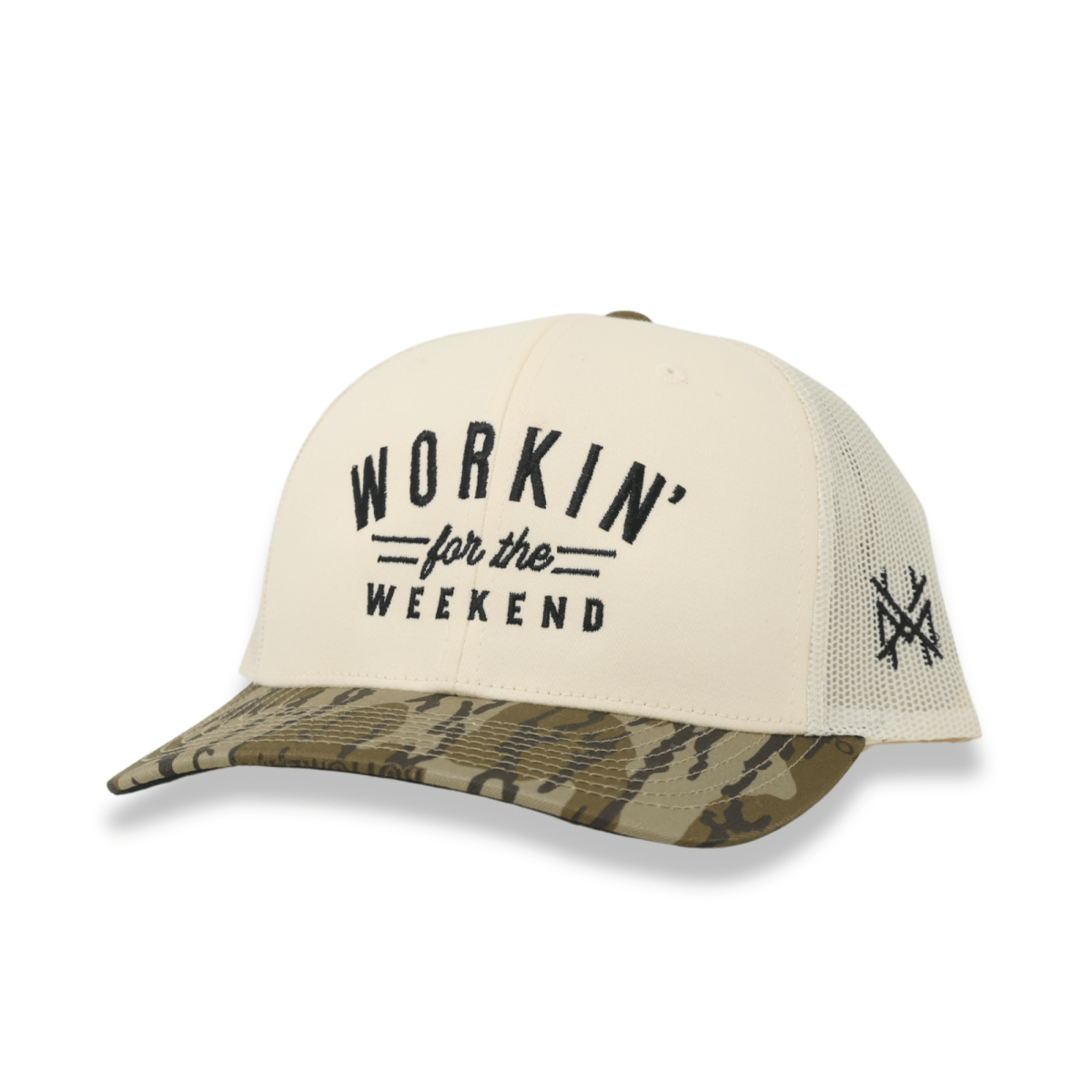 The Mad Hatter Co - Workin' for the Weekend Trucker Hat: 7 Panel Harvest Camo/Tan/Harvest Camo