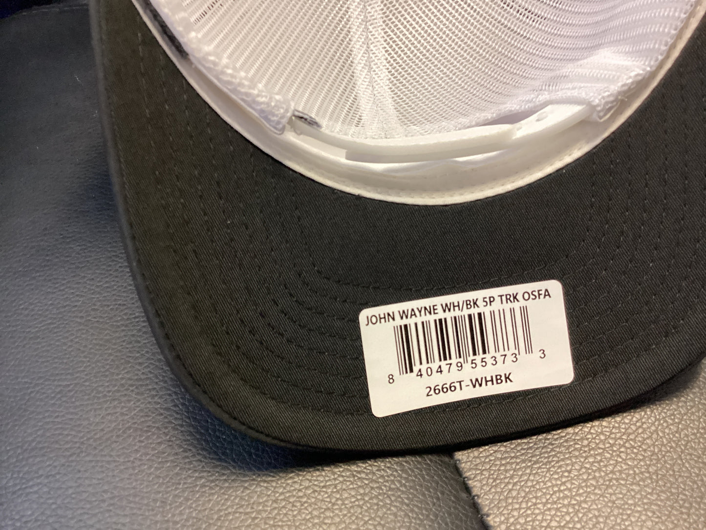 HOOEY JOHN WAYNE HAT, WHITE 5-PANEL TRUCKER WITH RED/BLACK EMBROIDERY-OSFA