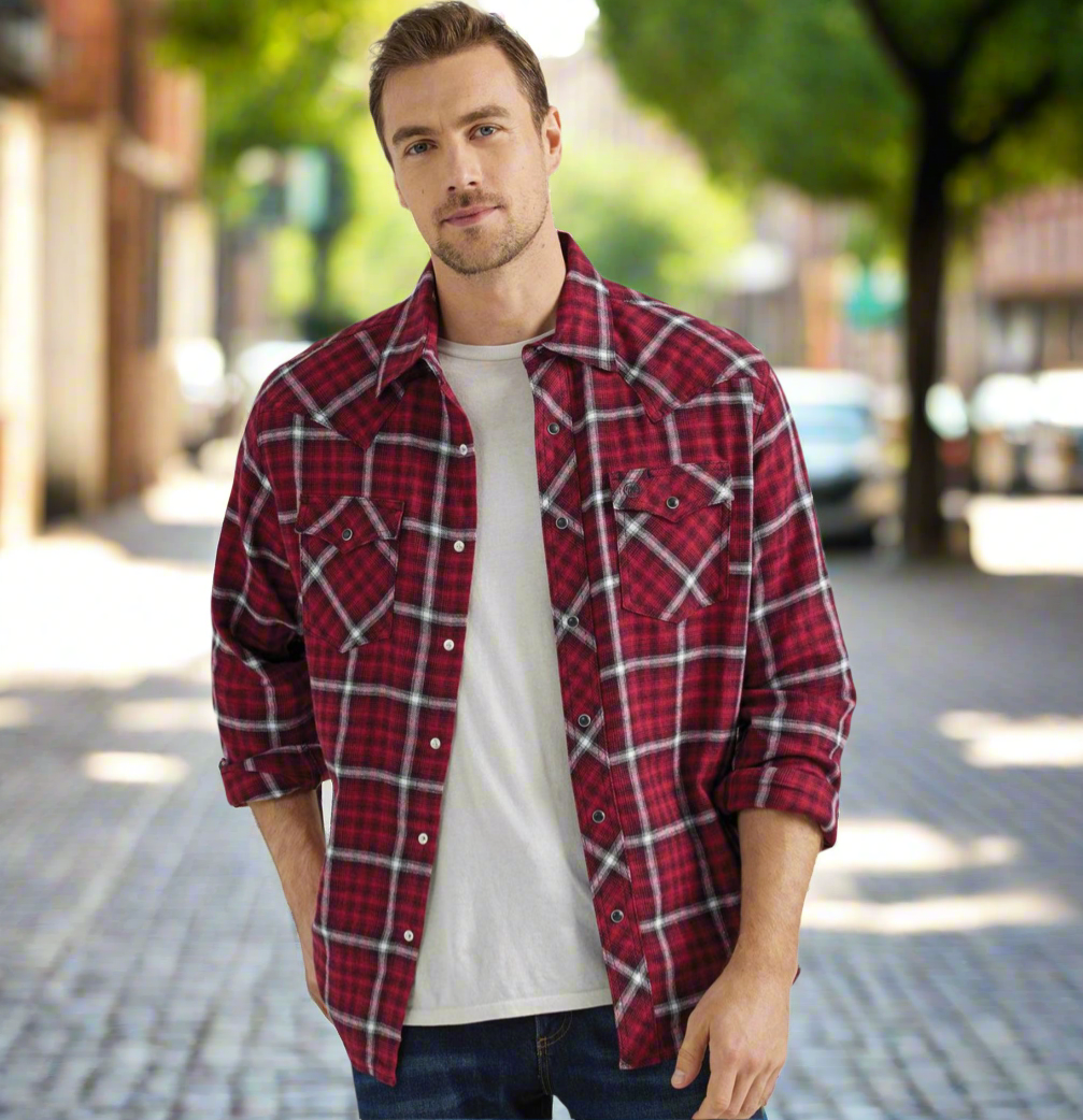 WRANGLER MENS RETRO FLANNEL LONG SLEEVE SHIRT