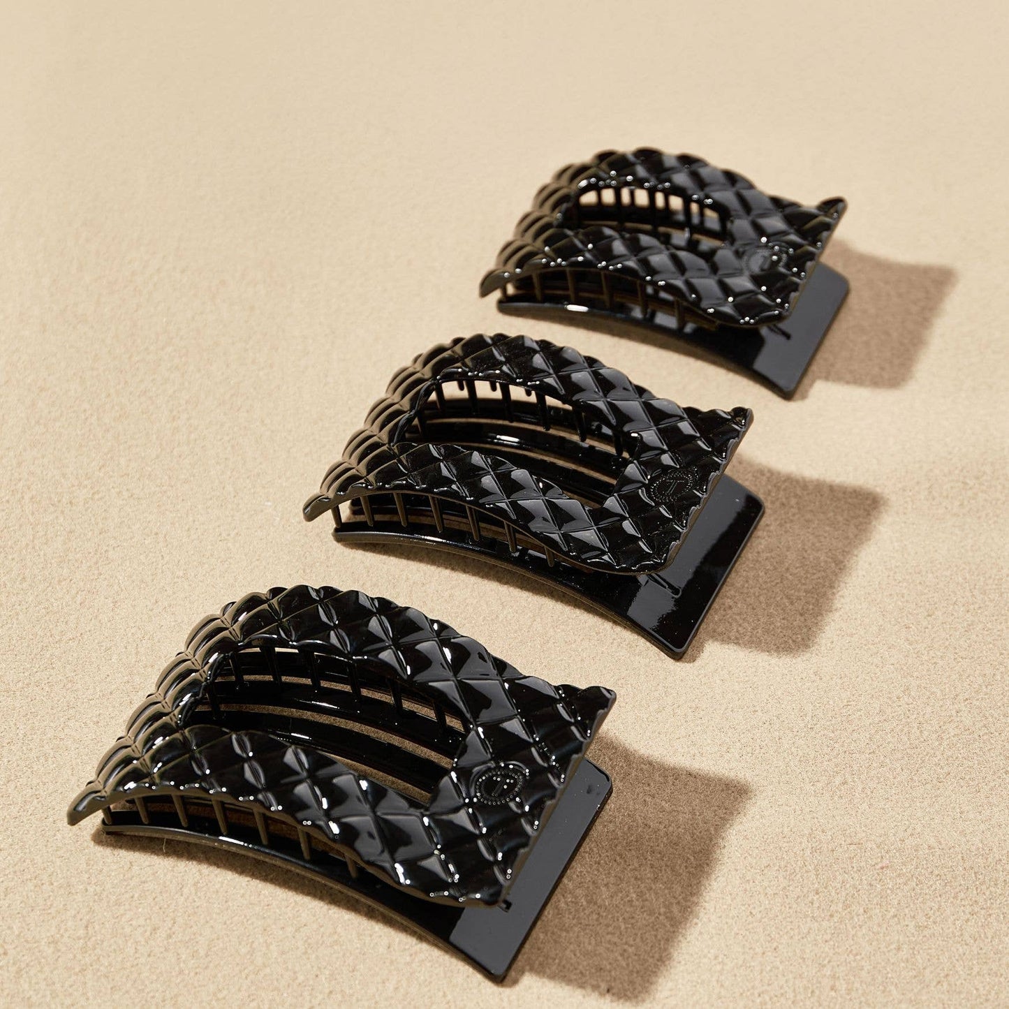 TELETIES - Flat Rectangle Hair Clip | Medium | Jet Black Quilted