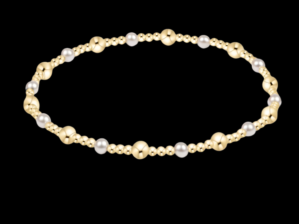 E NEWTON CLASSIC GOLD SINCERITY PATTERN 4MM BEAD BRACELET PEARL
