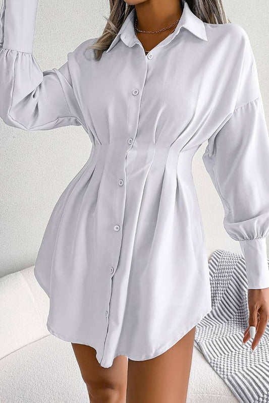 UNISHE - Plain Open Button High Waist Blouse Shirt Dress BJS026: White / L
