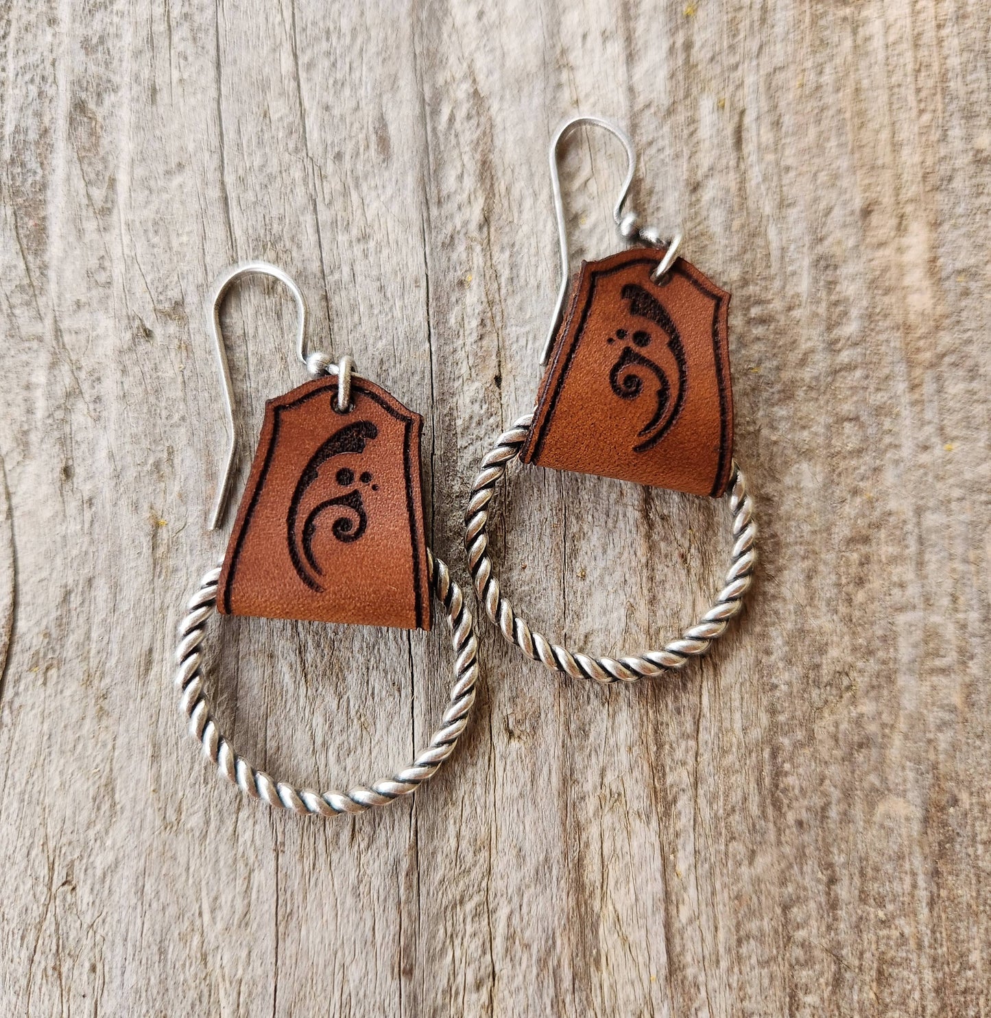 Cocklebur Clothing Co. - "Jackie" Handmade Tooled Leather & Rope Earrings