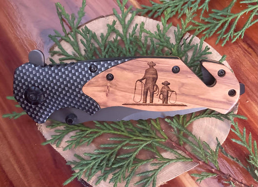 Quail Tail Laser Art - Dad/Son Cowboys Knife