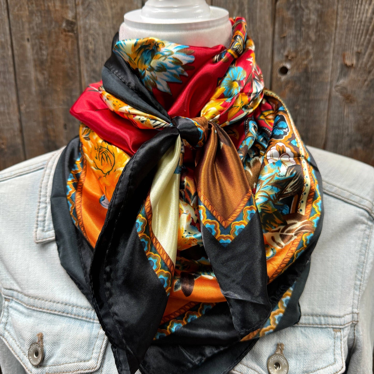 Rodeo Drive - 35X35" Black and Red Floral Paisley Wild Rag / Scarf WR1025