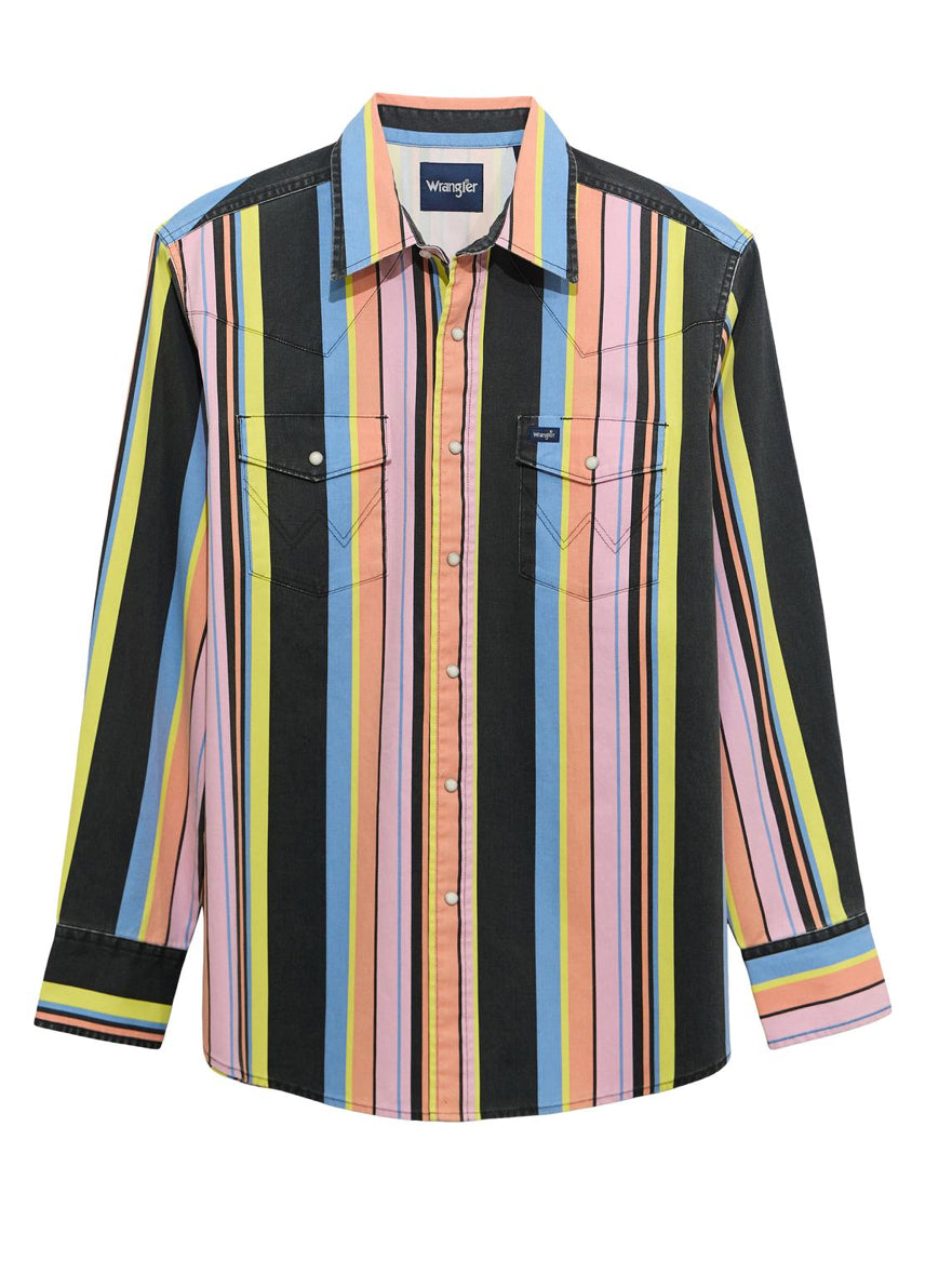 WRANGLER MENS VINTAGE INSPIRED LONG SLEEVE BRUCHPOPPER SNAP SHIRT