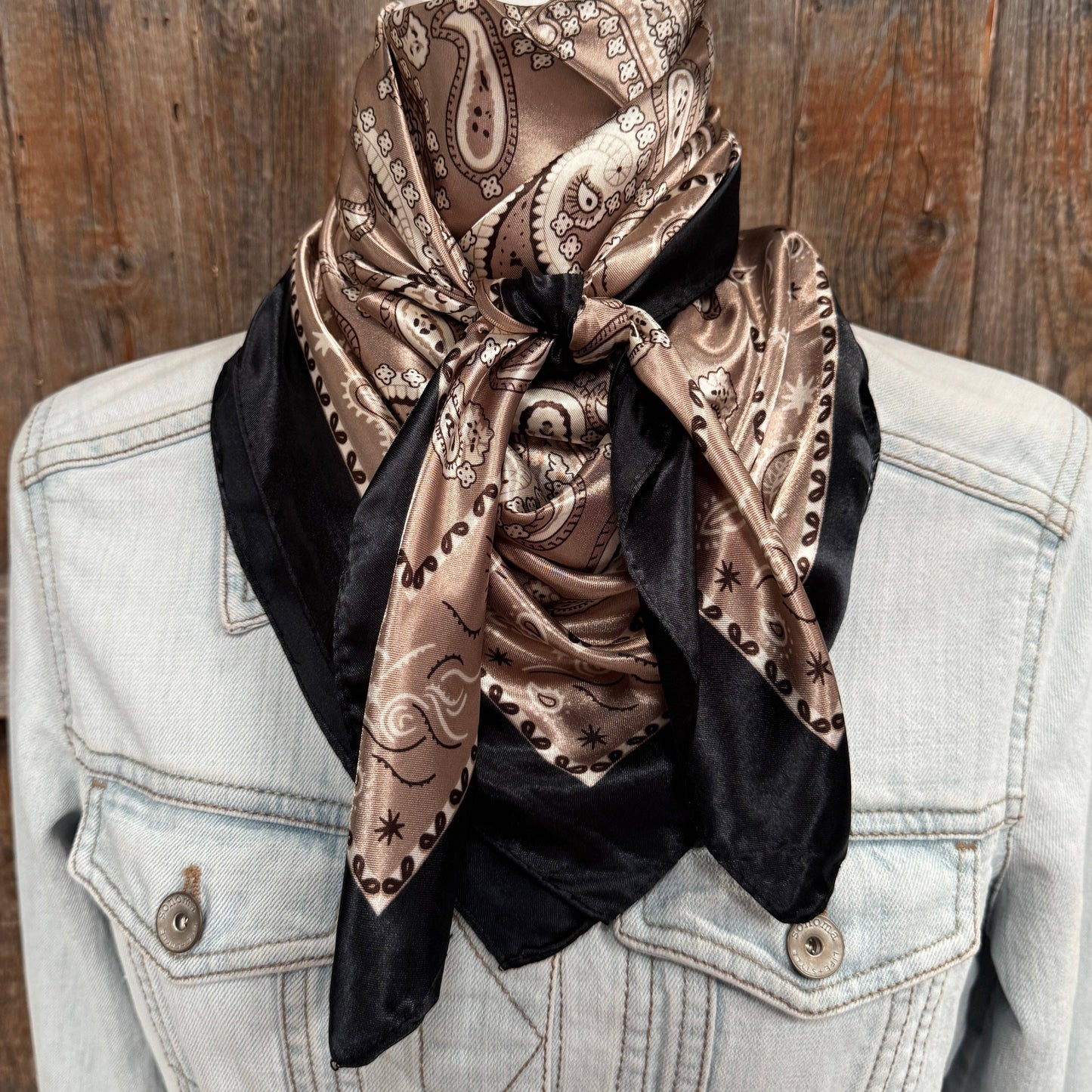 Rodeo Drive - 35X35" Black and Tan Floral Paisley Wild Rag / Scarf WR3383