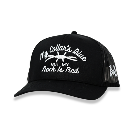 The Mad Hatter Co - My Collar's Blue but my Neck is Red Trucker Hat: Trucker Black