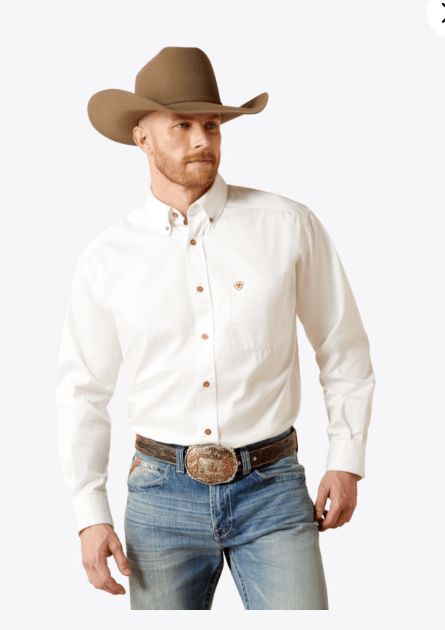 ARIAT MENS SOLID WHITE TWILL CLASSIC FIT TWILL SHIRT
