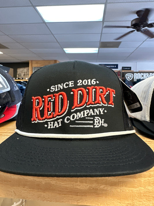 RED DIRT HAT CO RED RIPPLE CAP BLACK/BLACK/WHITE ROPE
