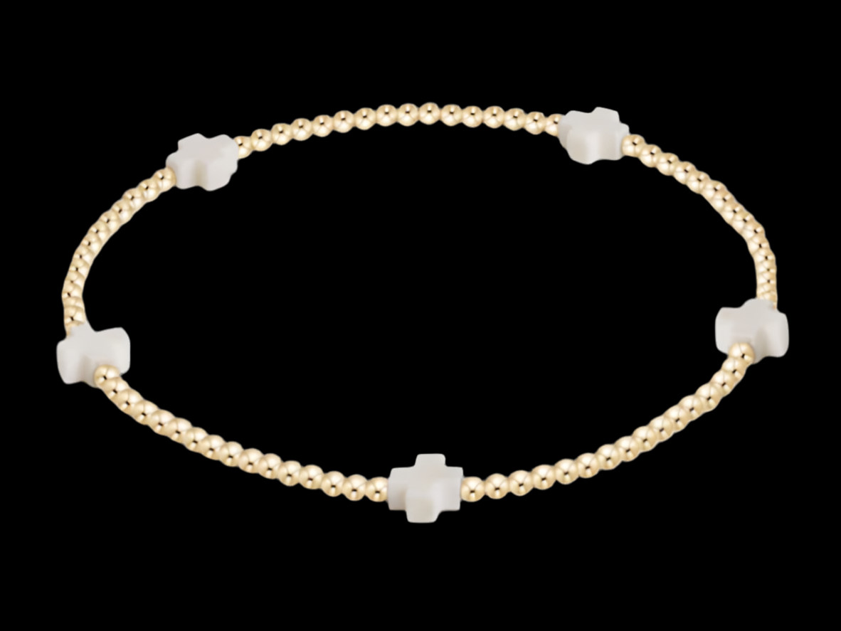 E NEWTON SIGNATURE CROSS SMALL GOLD PATTERN 2MM BEAD BRACELET-OFF-WHITE
