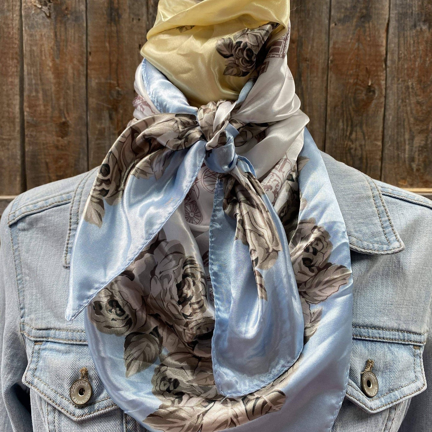 Rodeo Drive - 35X35" Pale Blue & Cream Floral Wild Rag/Scarf WR590