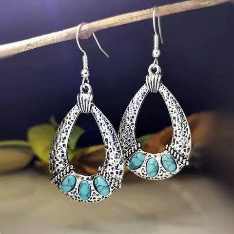 Rodeo Drive - Turquoise Dangle Silver Fashion Earrings WA196