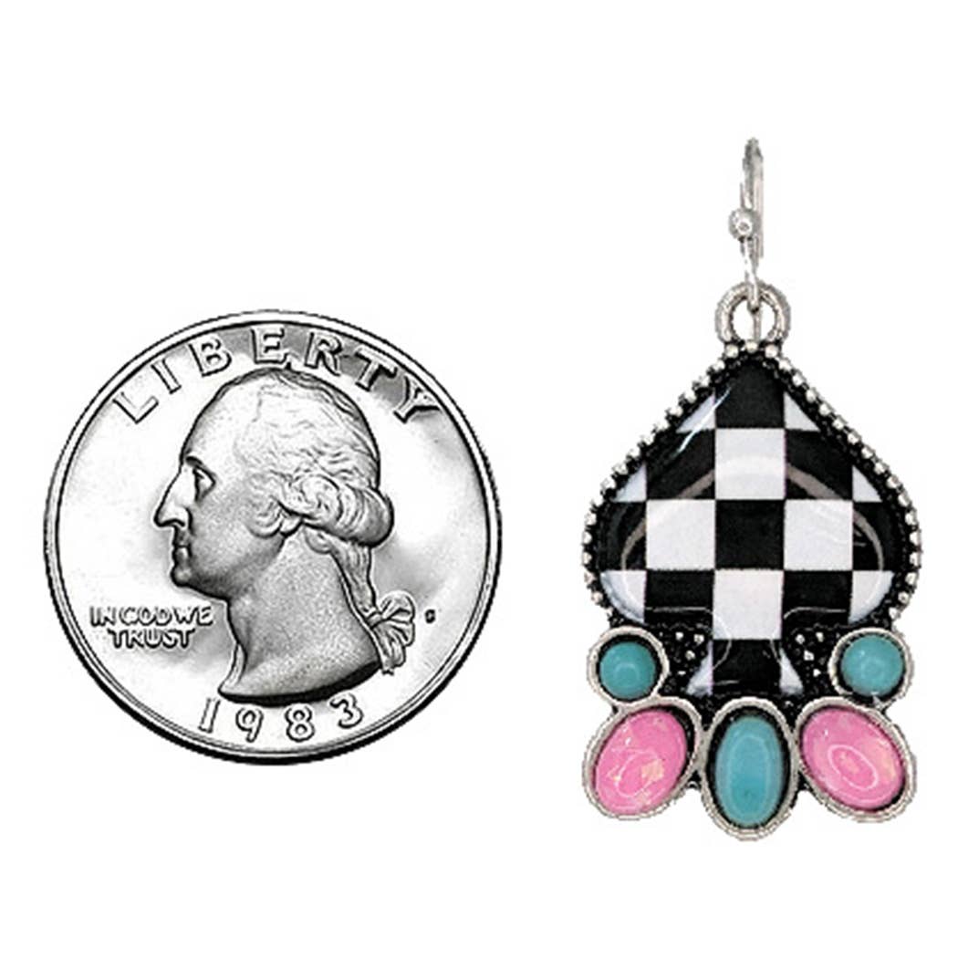 Fashion City - Checkered Pattern Spade Shape Hook Earrings: SBBK / ONE SIZE