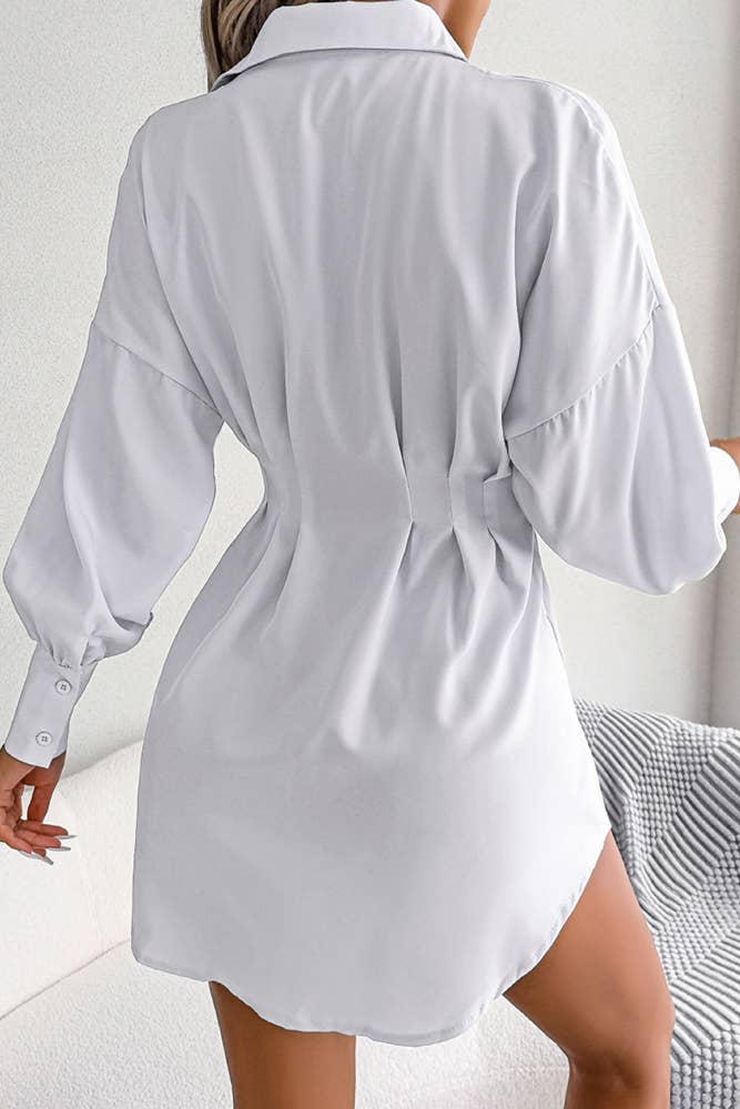 UNISHE - Plain Open Button High Waist Blouse Shirt Dress BJS026: White / S