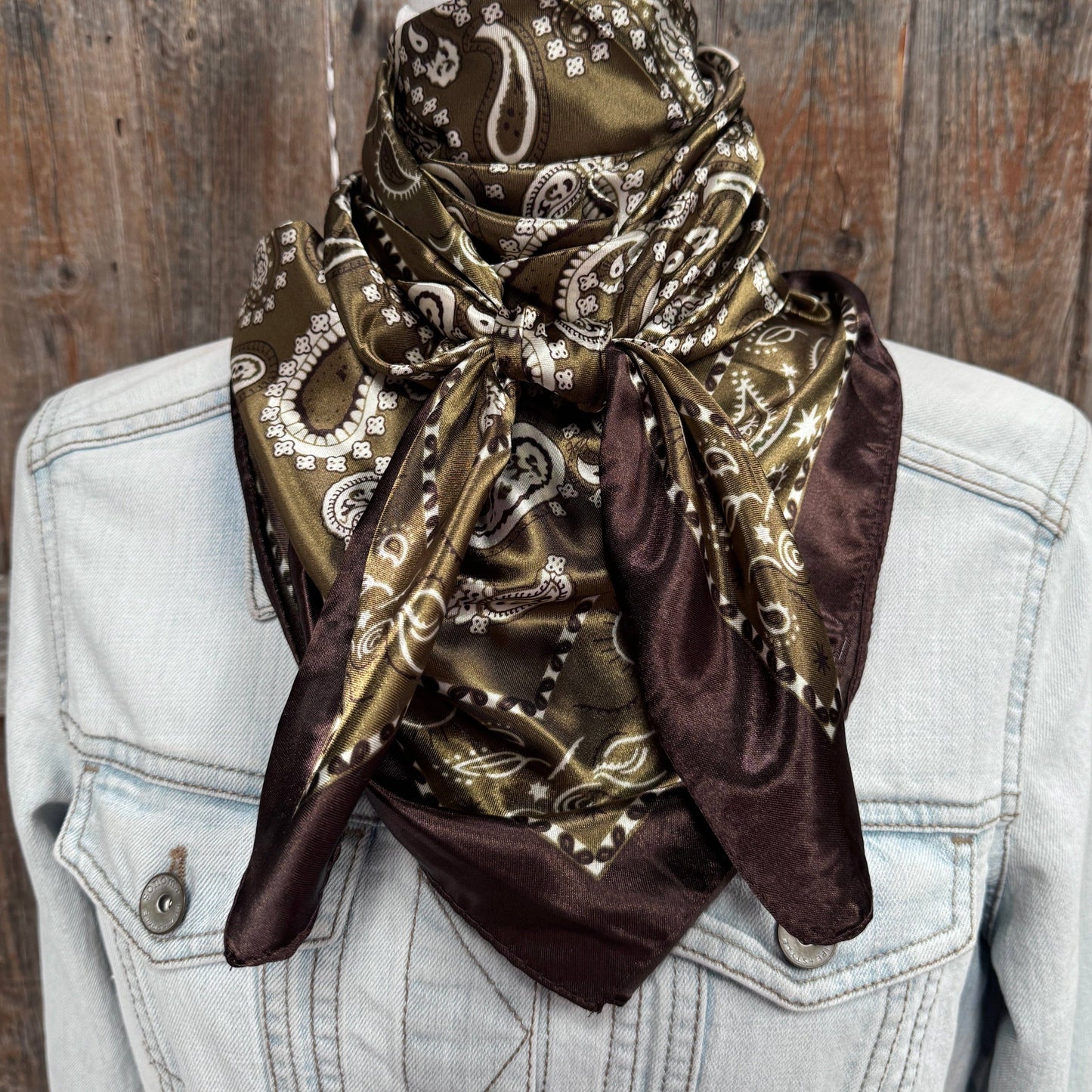 Rodeo Drive - 35X35" Sage and Brown Floral Paisley Wild Rag / Scarf WR3385