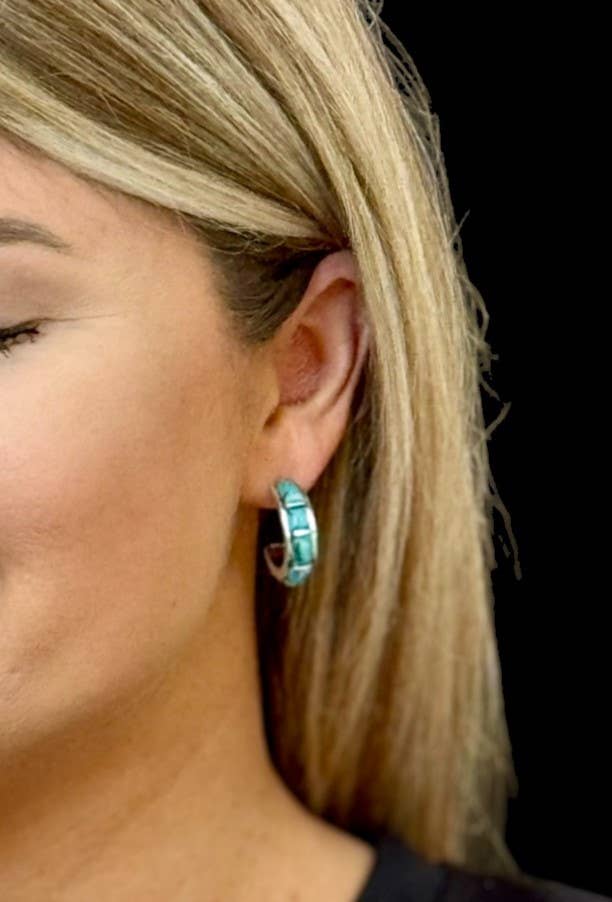 West & Co. - 1" Turquoise Inlay Hoop Earring