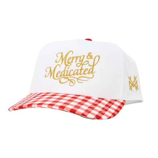 The Mad Hatter Co - Merry and Medicated Christmas 2025 Trucker Hat : Retro Red Check/White