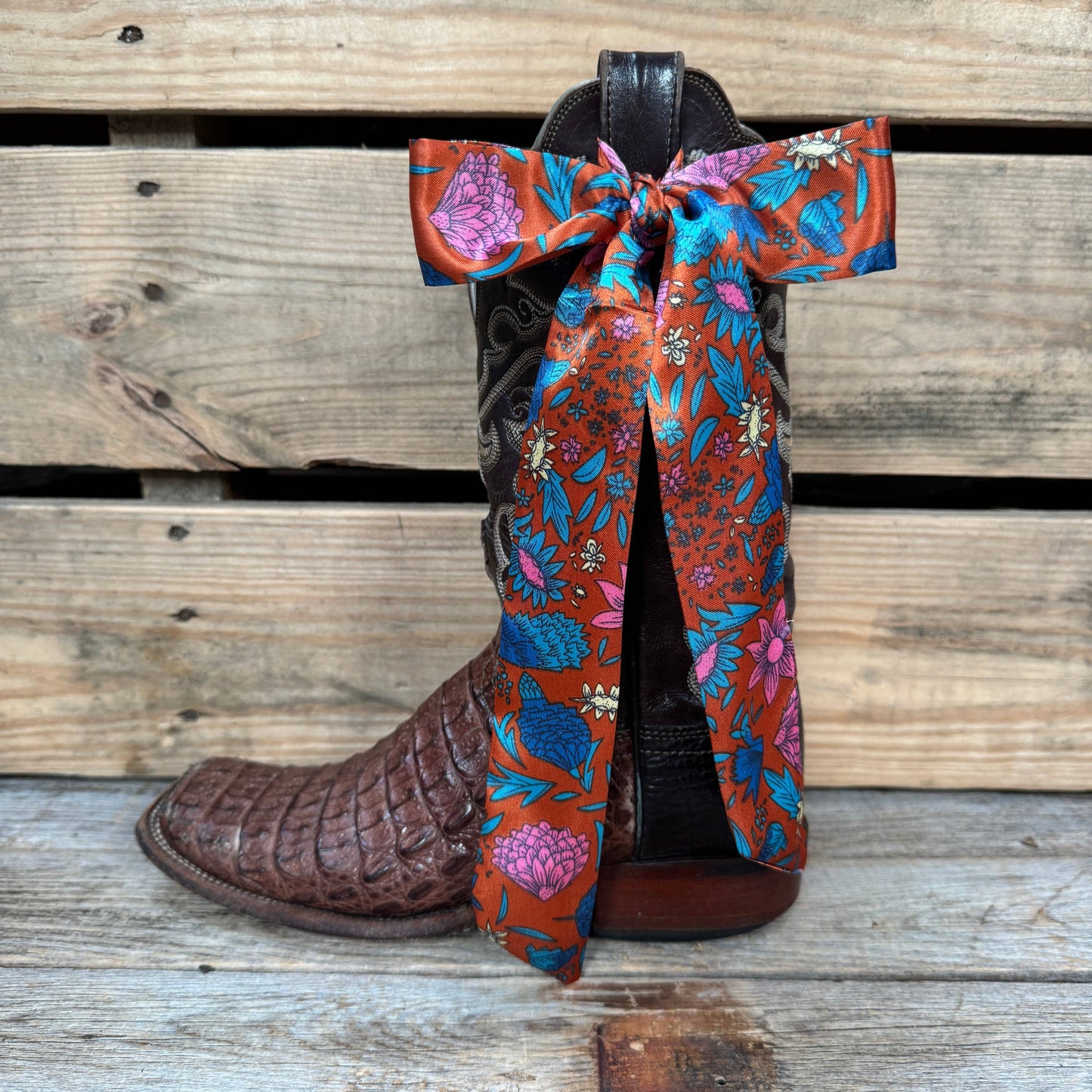 Rodeo Drive - Blue and Rust Western Skinny Mini Wild Rag Scarf / Cowgirl Necktie #TW333
