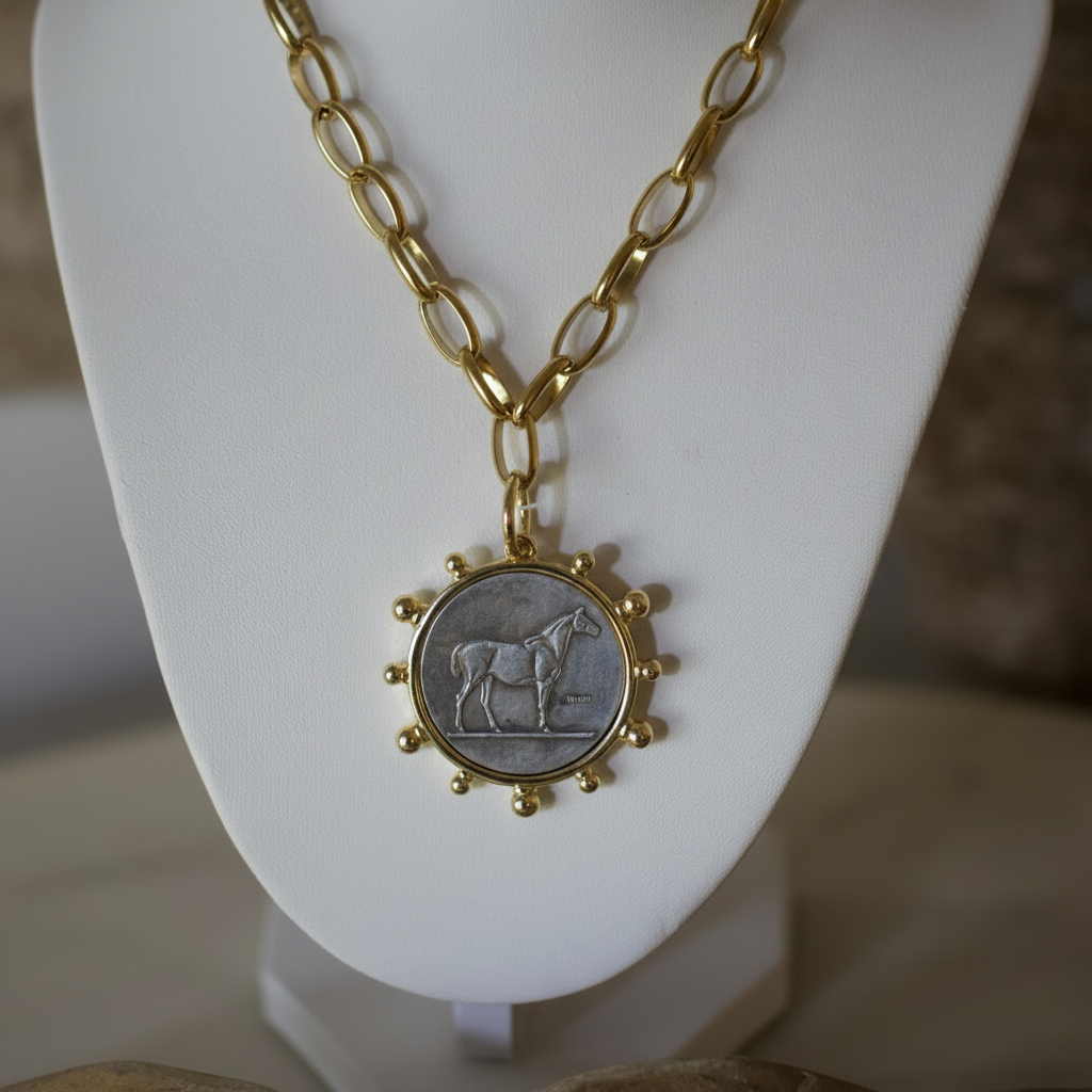 Deep South Originals Inc. - Heritage Horse Coin Necklace - Gold Plated Stainless Steel - Equestrian Coin
