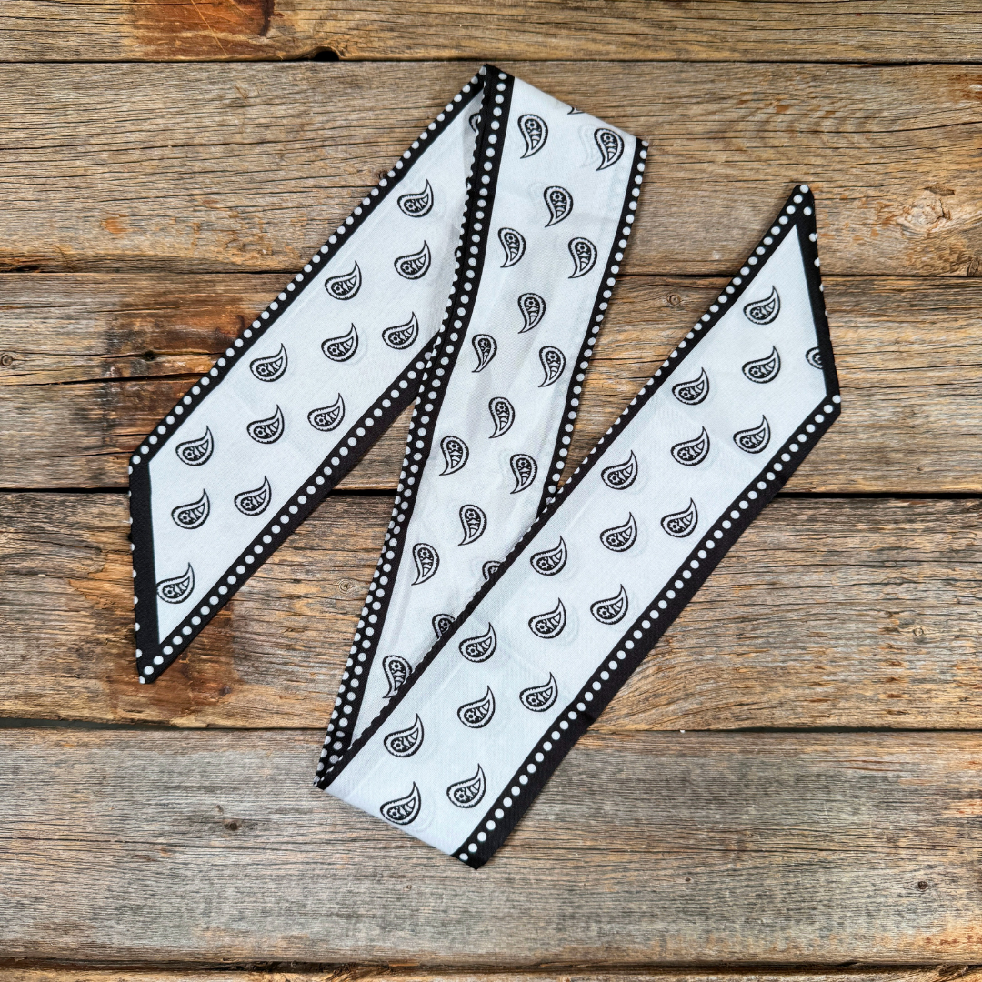 Rodeo Drive - Black and White Western Skinny Mini Wild Rag Scarf / Cowgirl Necktie #TW120