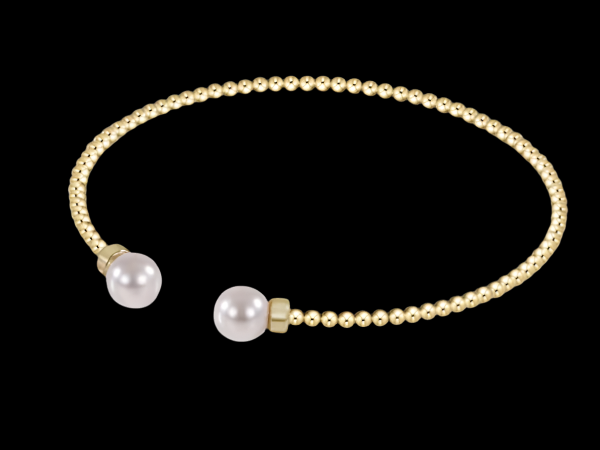 E NEWTON CLASSIC GOLD 2MM BEAD CUFF PEARL