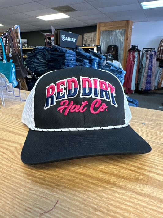 RED DIRT HAT CO DIRECT STITCH WESTERN ARCH BLACK 5 PANEL ROPE CAP