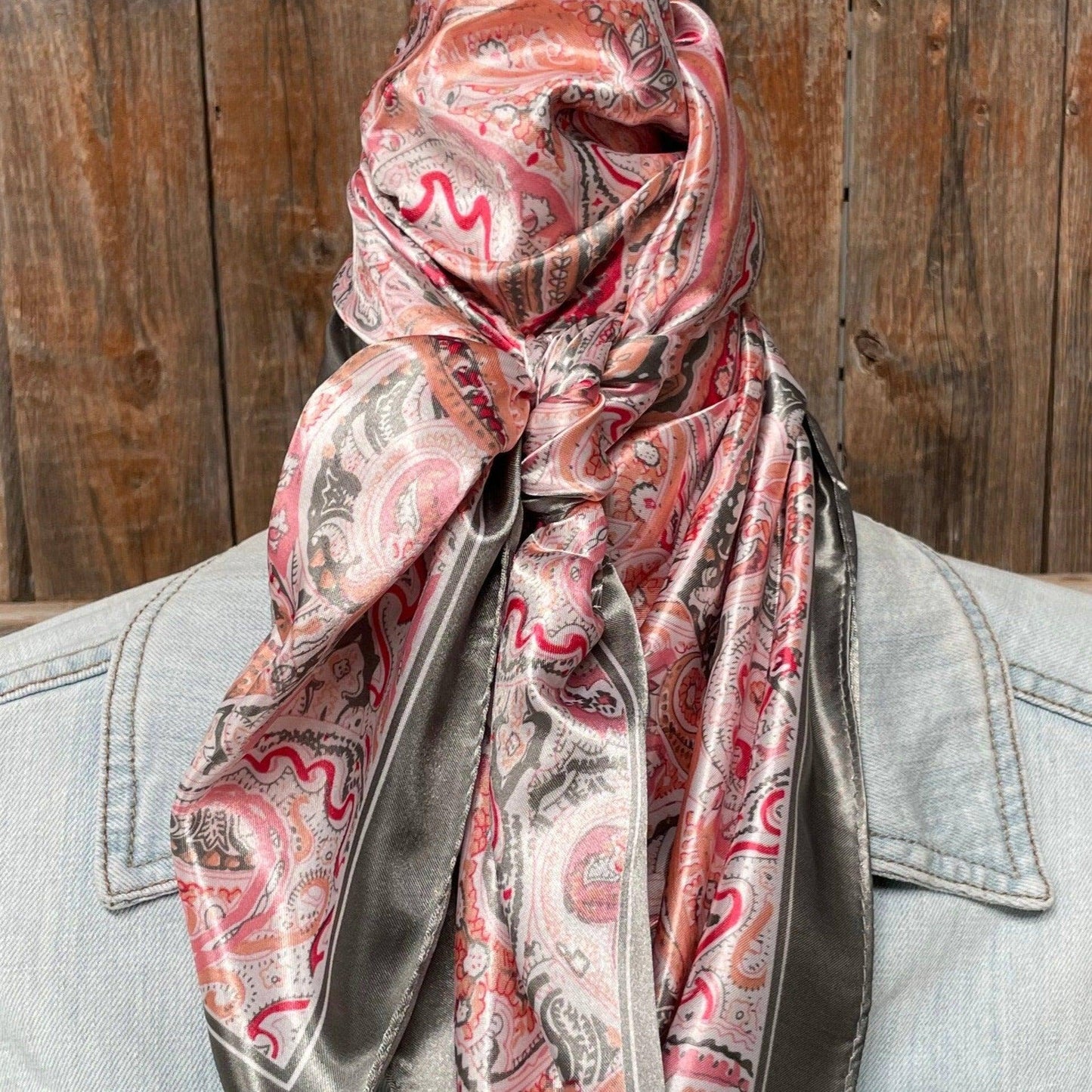 Rodeo Drive - 35X35" Pink & Grey Paisley Wild Rag/Scarf WR3416