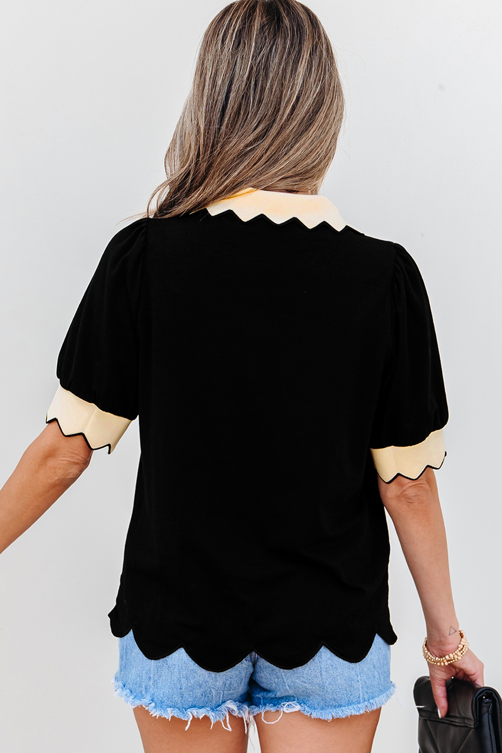 Little Daisy Closet - LDC Casual V Neck Shift Western Blouse: Black / XL