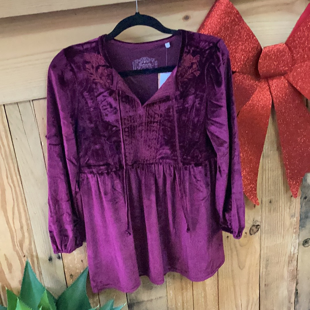 ROCK&ROLL DENIM VELVET TOP WITH EMBROIDERY