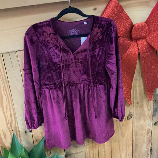 ROCK&ROLL DENIM VELVET TOP WITH EMBROIDERY