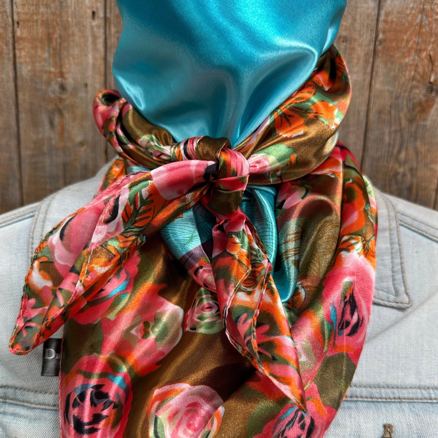 Rodeo Drive - 35X35" Blue and Pink Roses Wild Rag / Scarf WR1005
