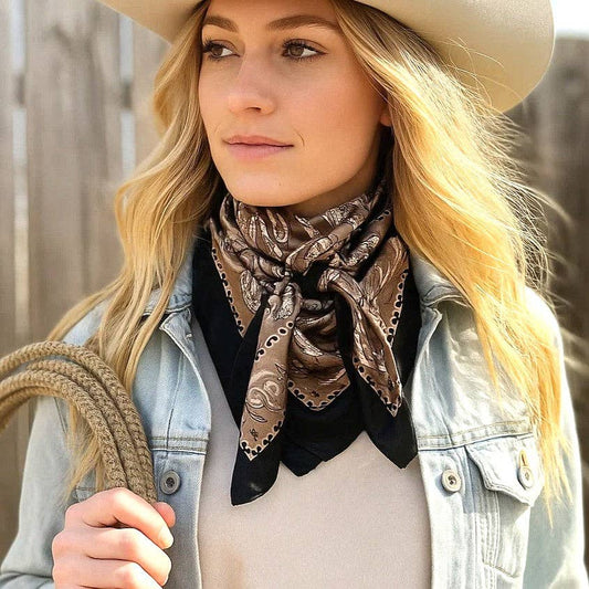 Rodeo Drive - 35X35" Black and Tan Floral Paisley Wild Rag / Scarf WR3383