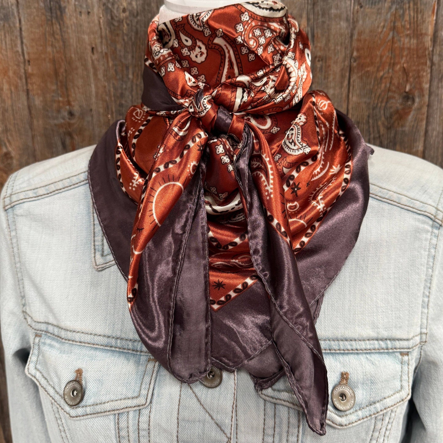 Rodeo Drive - 35X35" Rust and Brown Floral Paisley Wild Rag / Scarf WR3384