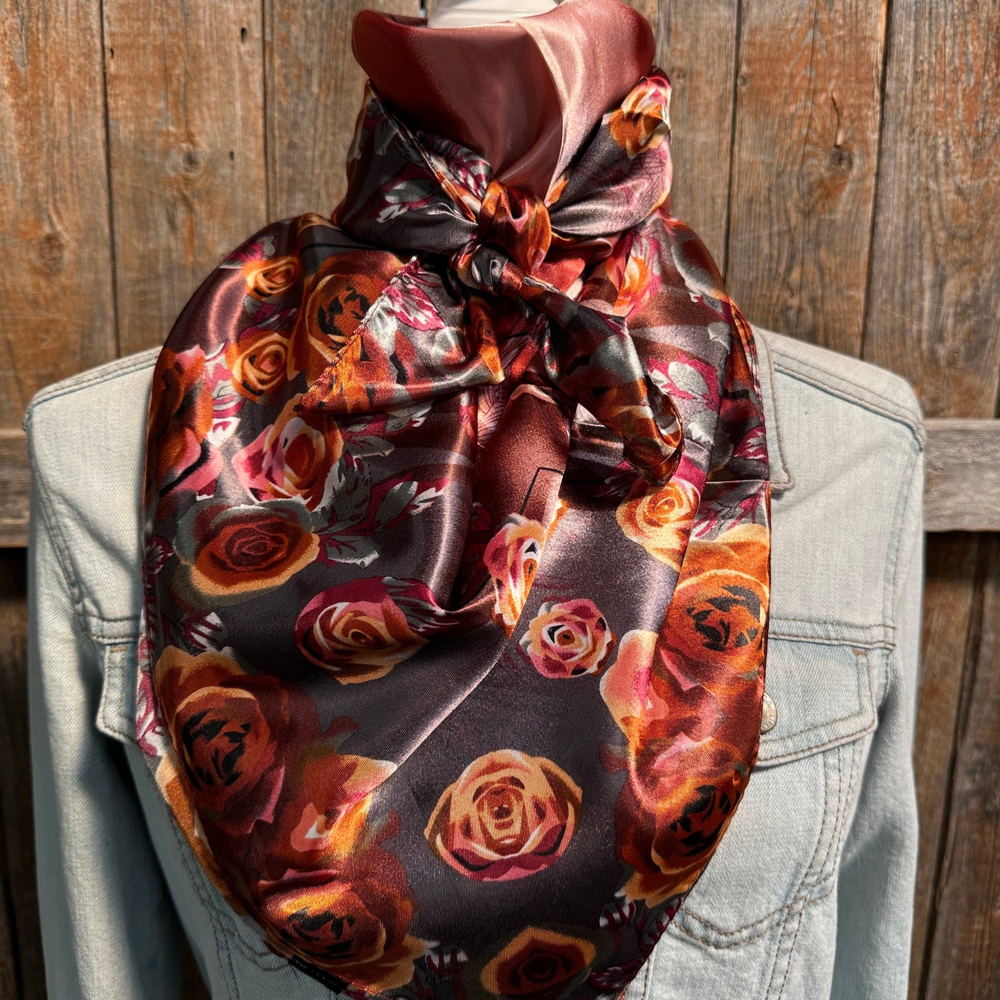 Rodeo Drive - 35X35" Pink and Rust Roses Wild Rag / Scarf WR1007