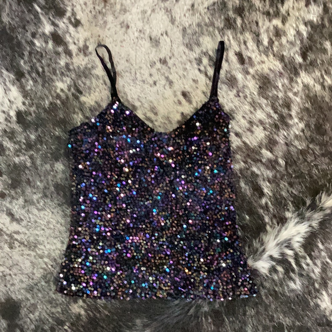 ROCK&ROLL DENIM SEQUIN VELVET TANK IN BLACK