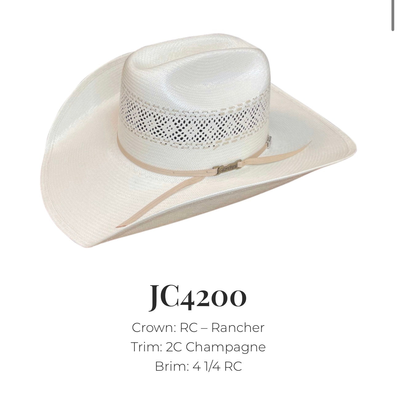 AMERICAN HAT COMPANY JC 4200 RANCHER STYLE STRAW HAT