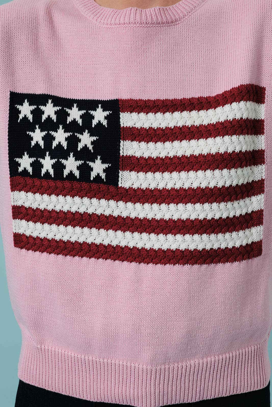 Sunday Edition - ROUND NECK WIDE SHOULDER USA FLAG SWEATER: LT BLUE / S
