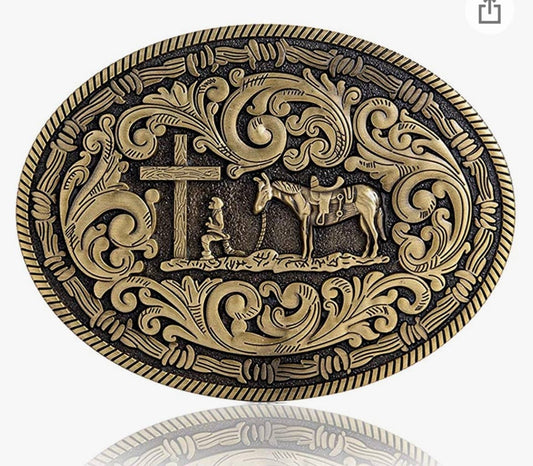 SimpleNGreat - Praying Cowboy Belt Buckle 1777: Bronze