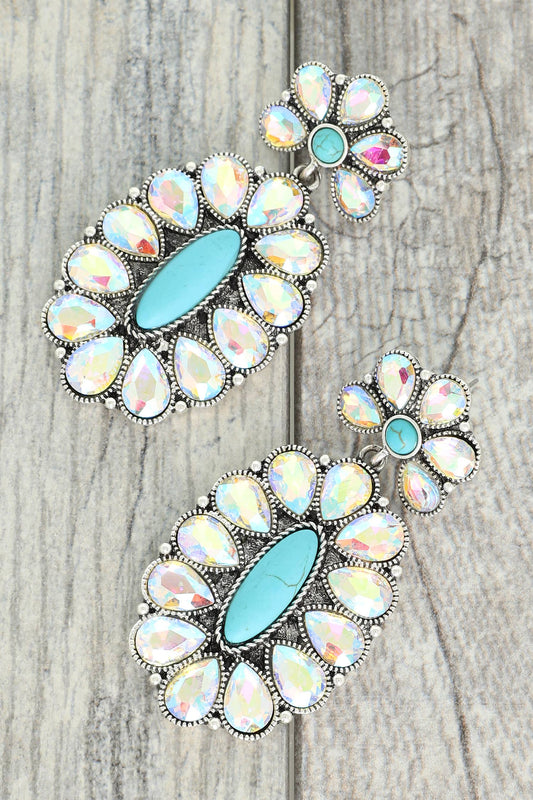 SP Sophia Collection - Western Concho Turquoise AB Gemstone Earrings: Iridescent