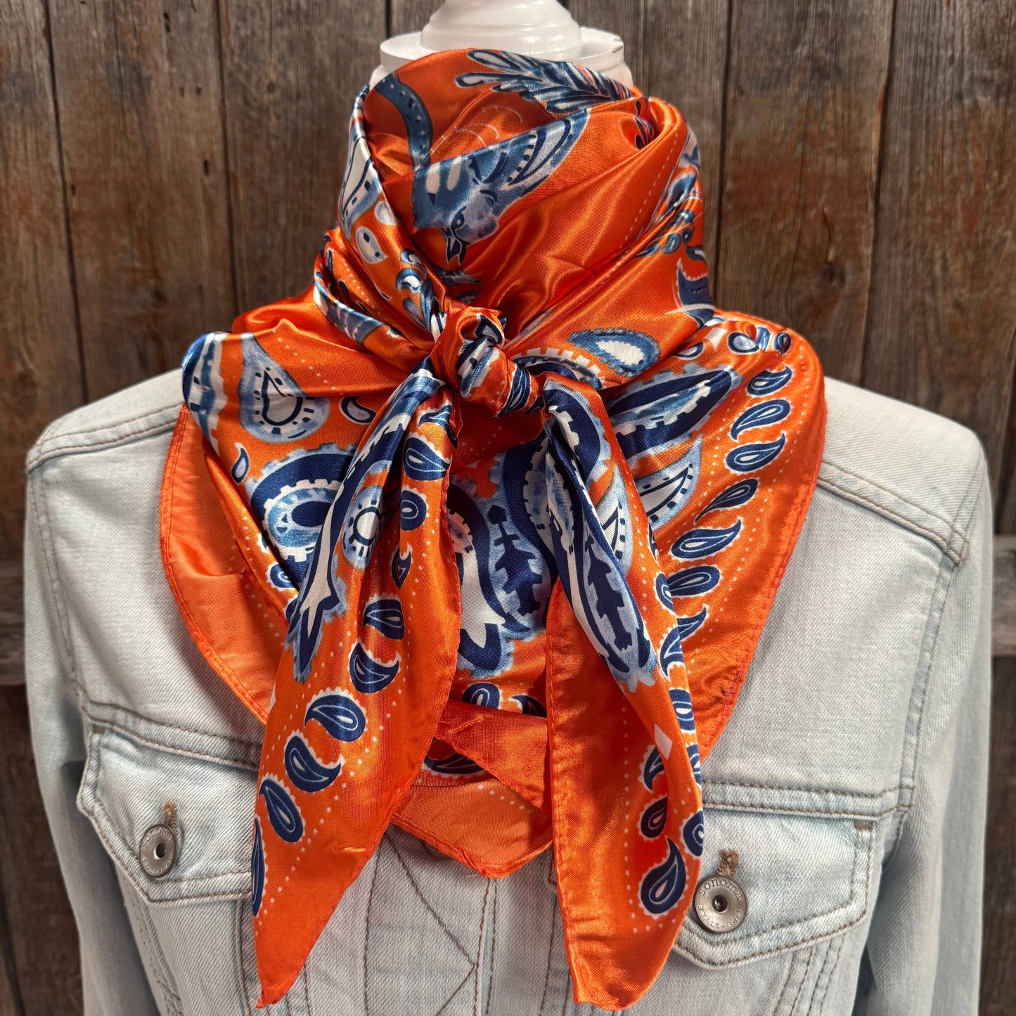 Rodeo Drive - 35X35" Orange and Blue Paisley Wild Rag / Scarf WR3439