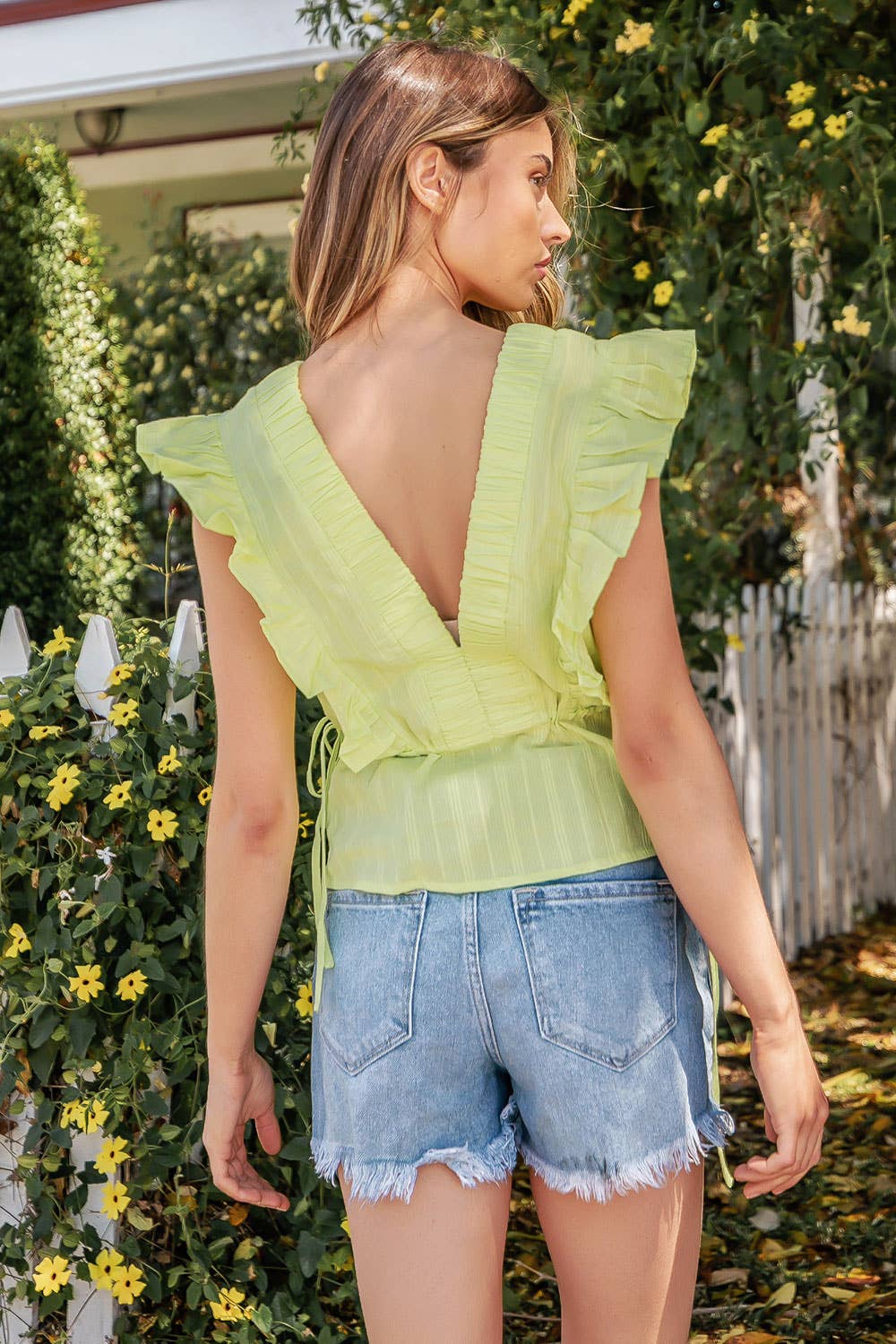 Strut & Bolt - Smocked Detail Ruffle Top: FLAMINGO PINK