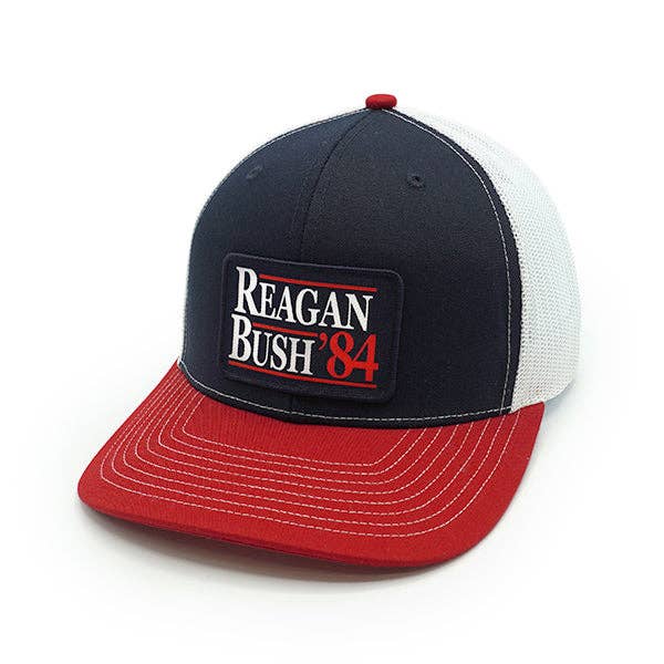 Shield Republic LLC - Reagan Bush Woven Patch Hat: Curved Bill Snapback / Heather And White
