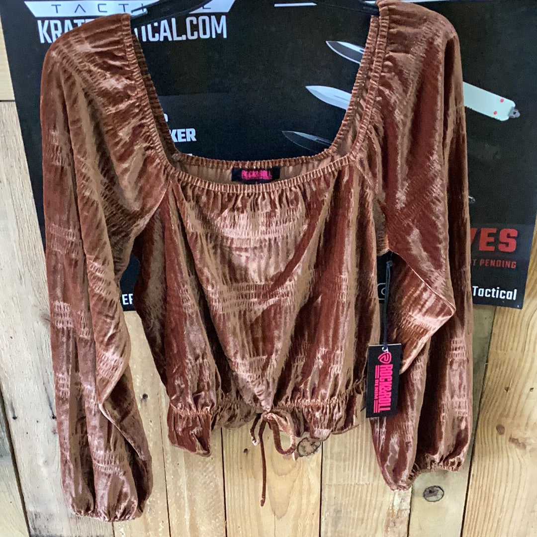 ROCK&ROLL DENIM PEASANT BLOUSE IN GOLD