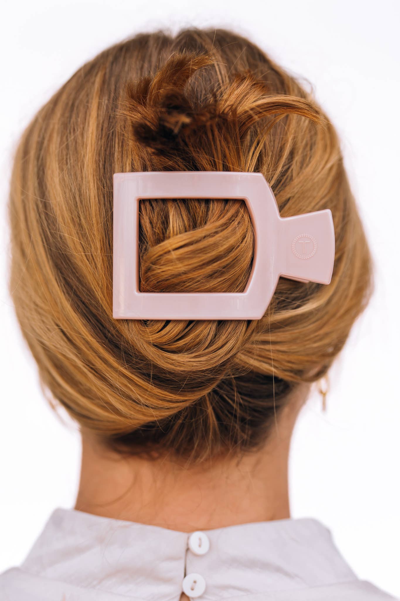 TELETIES - Square Flat Hair Clip | Medium | Pearly Pink
