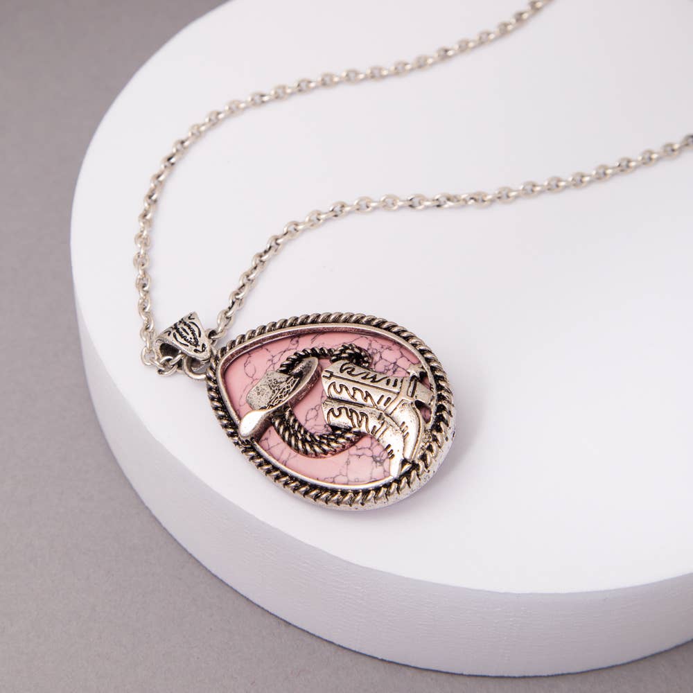 SP Sophia Collection - Western Turquoise Hat & Boot Teardrop Pendant Necklace: Blue