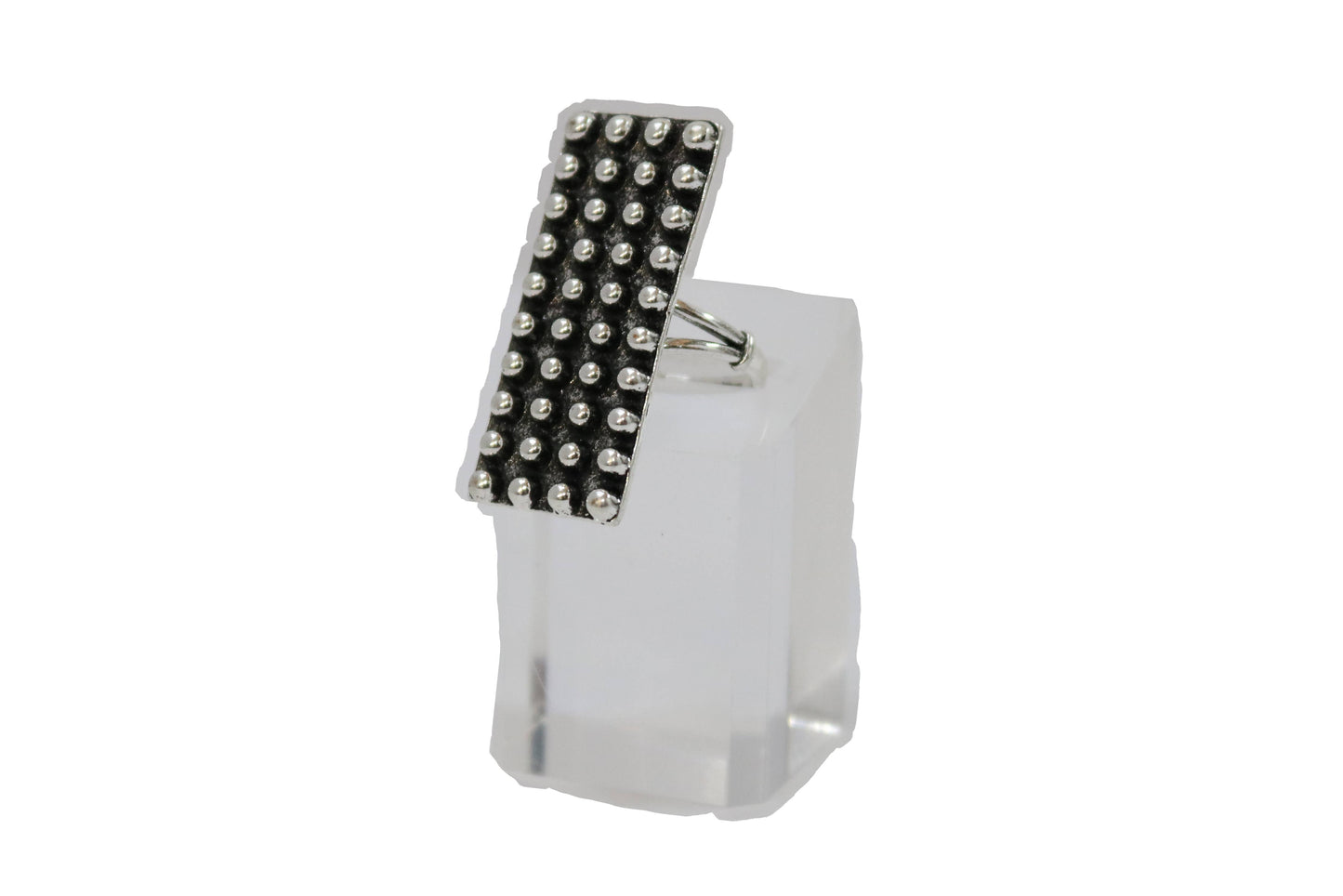 West & Co. - 1.5" Adjustable Burnished Silver Rectangular Dotted Ring