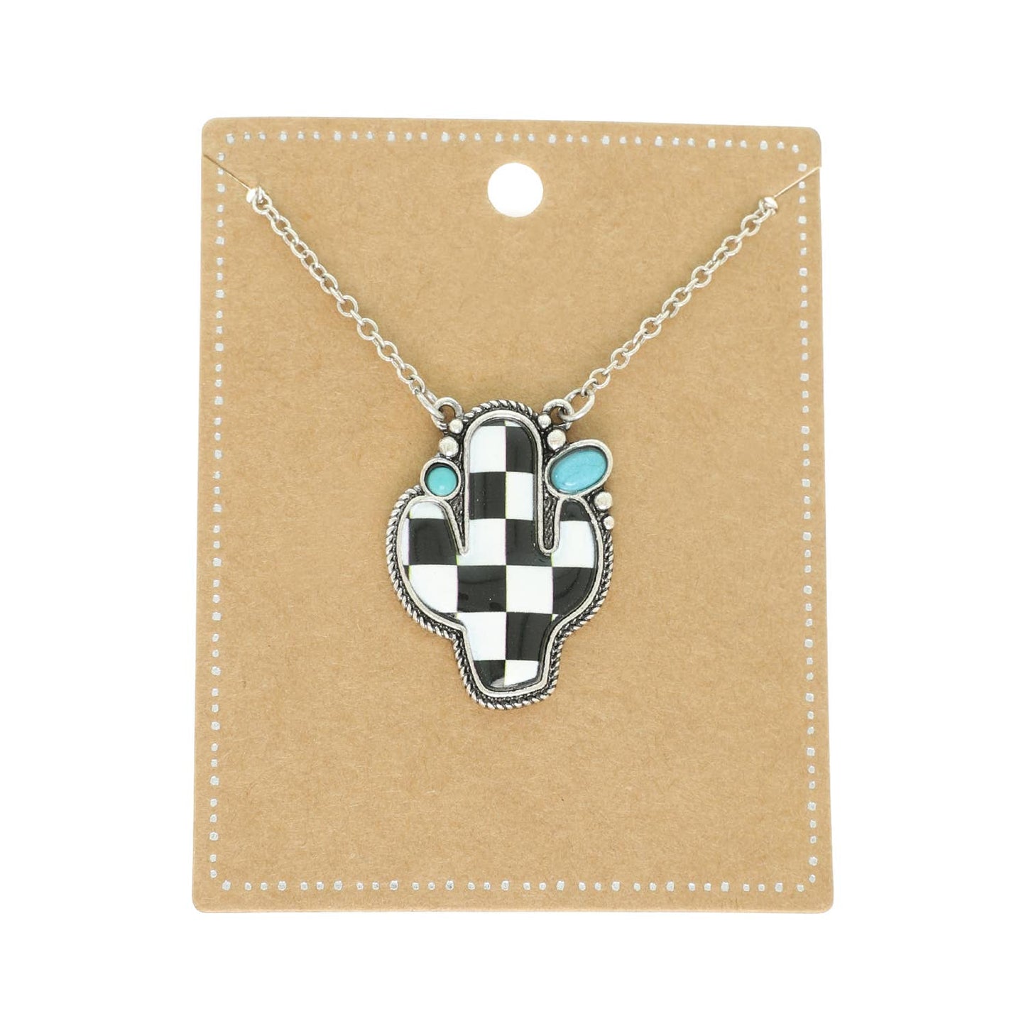 SP Sophia Collection - Western Checkerboard Cactus Pendant Necklace