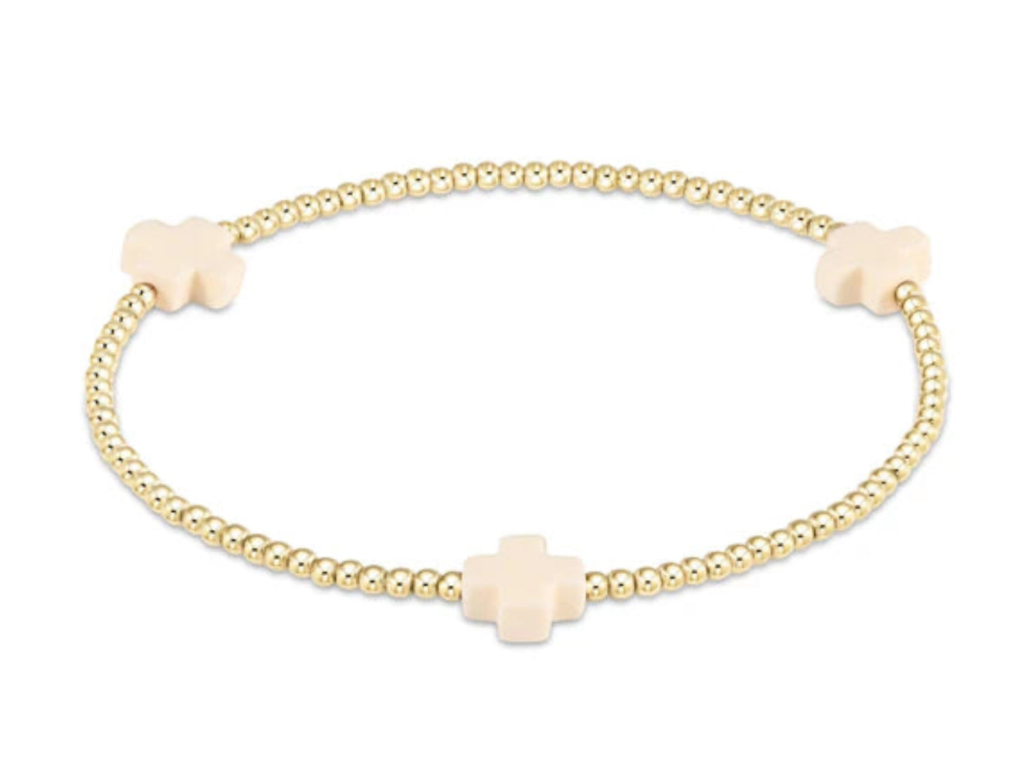 E NEWTON E GIRL SIGNATURE CROSS SMALL GOLD PATTERN 2MM BEAD BRACELET