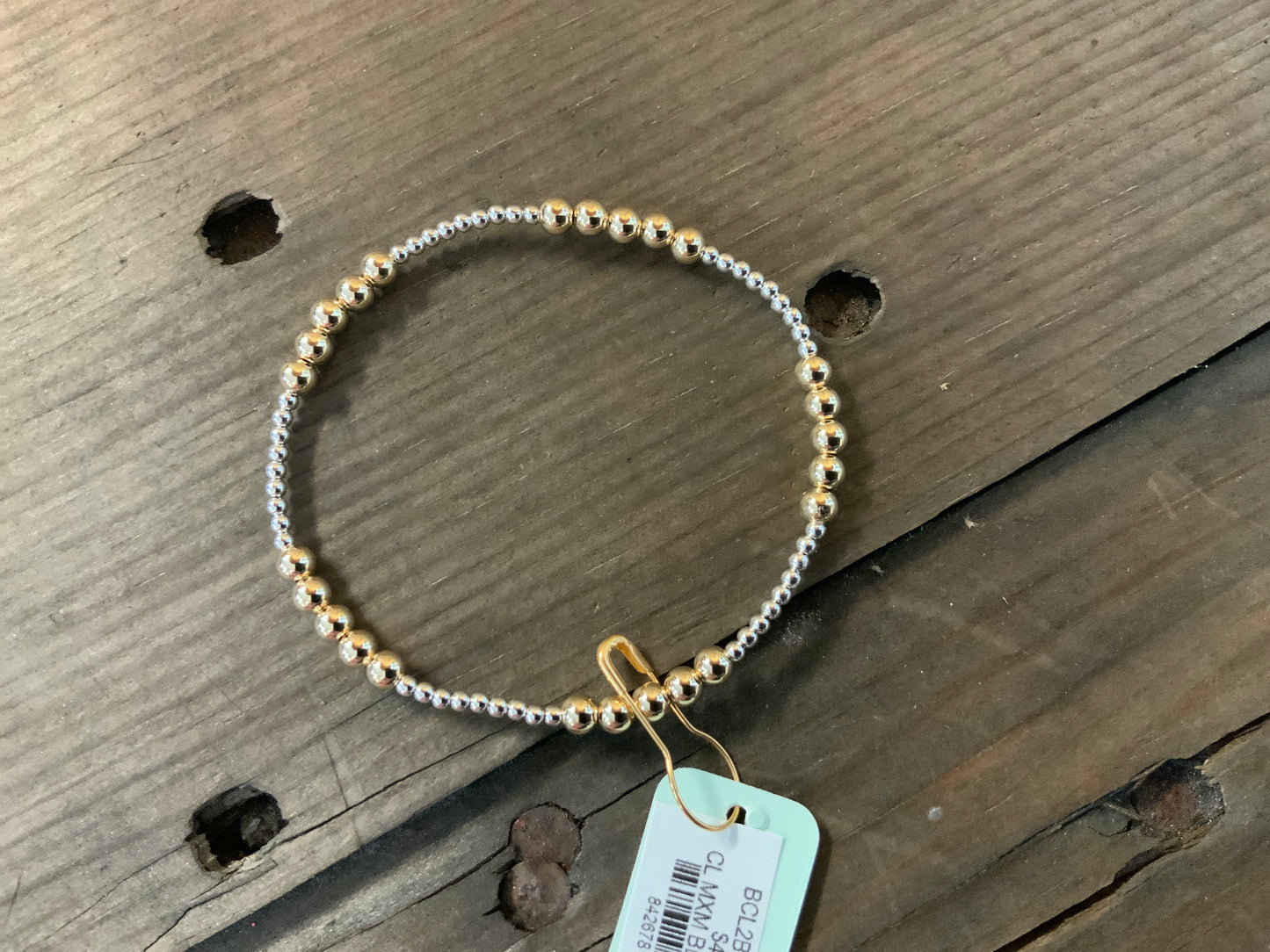 E NEWTON CLASSIC BLISSFUL PATTERN 2MM BEAD BRACELET 4MM MIXED METAL